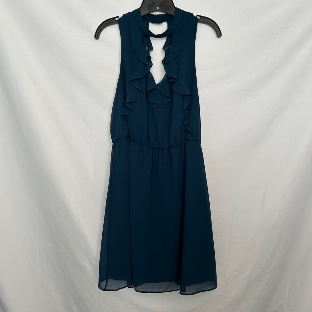 BCBGeneration Teal Halter‎ ruffle detail Dress